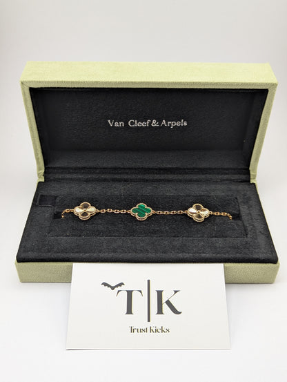 Pulso Tipo Van Cleef Baño de Oro Rosa 18k "Verde con Oro"