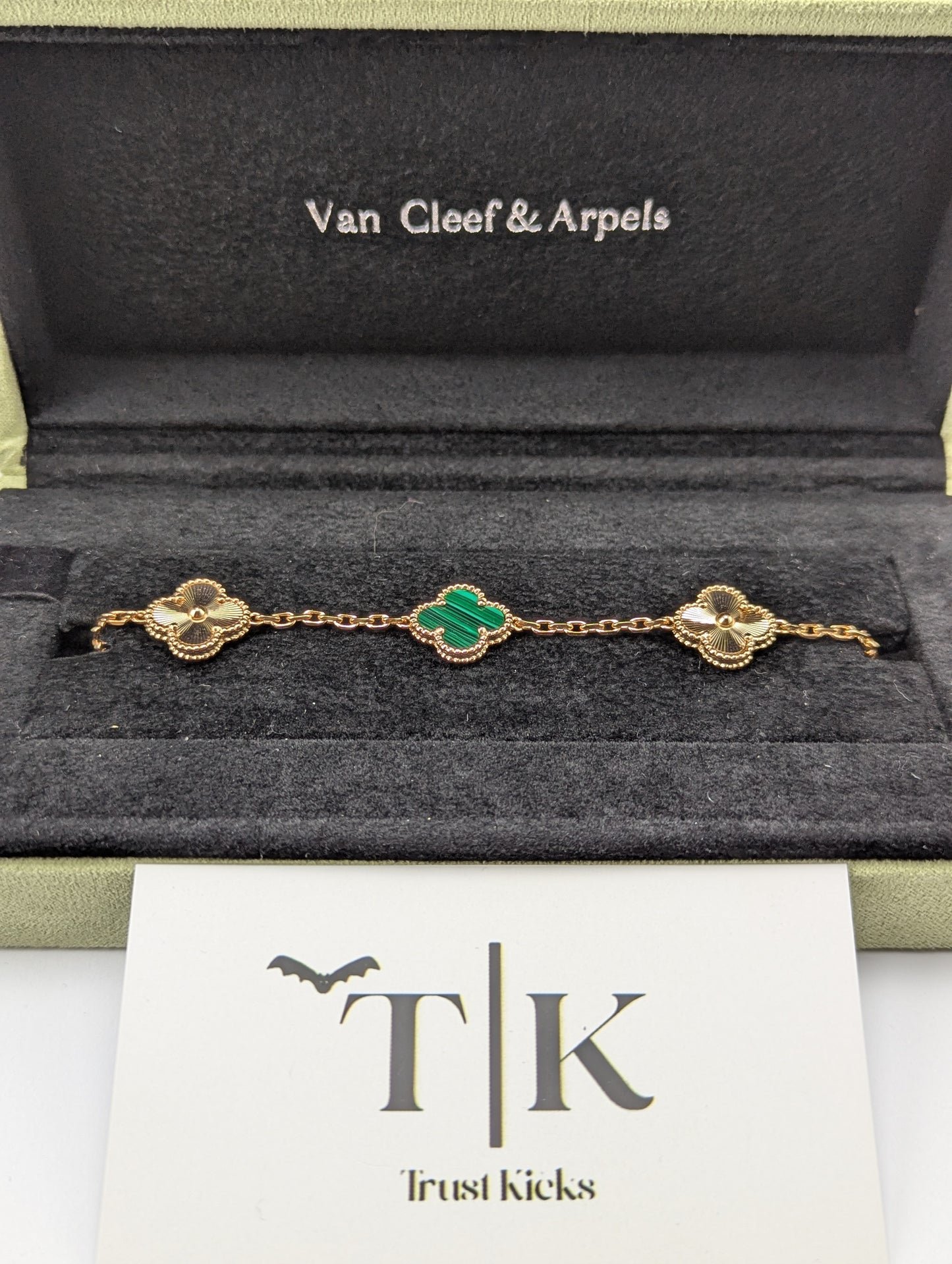 Pulso Tipo Van Cleef Baño de Oro Rosa 18k "Verde con Oro"