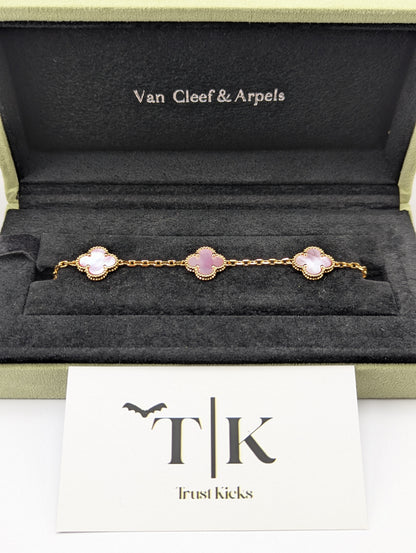 Pulso Tipo Van Cleef Baño de Oro Rosa 18k "Rosa Calcedonia"
