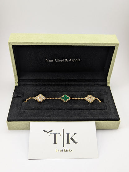 Pulso Tipo Van Cleef Baño de Oro Rosa 18k "Verde con Zirconia"