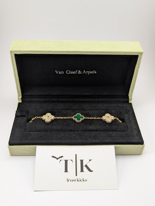 Pulso Tipo Van Cleef Baño de Oro Rosa 18k "Verde con Zirconia"