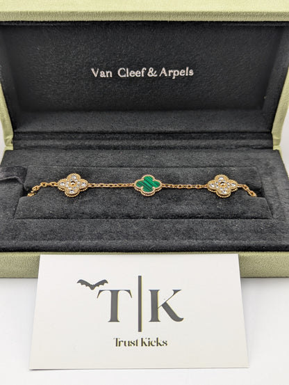 Pulso Tipo Van Cleef Baño de Oro Rosa 18k "Verde con Zirconia"