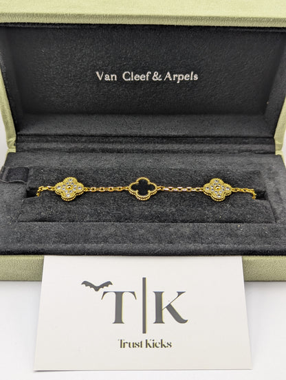 Pulso Tipo Van Cleef Baño de Oro 18k "Negro con Zirconia"