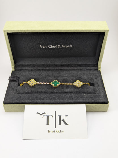 Pulso Tipo Van Cleef Baño de Oro 18k "Verde con Zirconia"