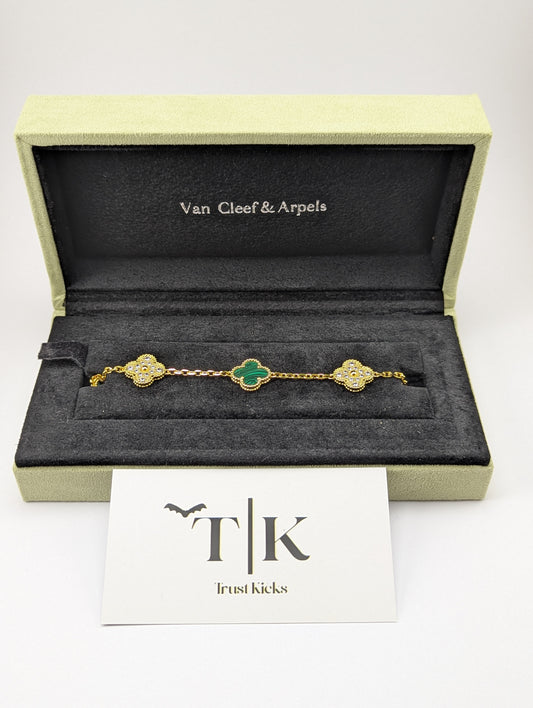 Pulso Tipo Van Cleef Baño de Oro 18k "Verde con Zirconia"